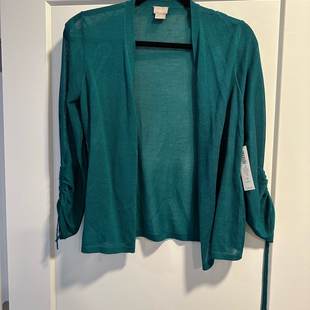 Chico’s Teal Open-Front Women's lightweight sheer cardigan Sweater